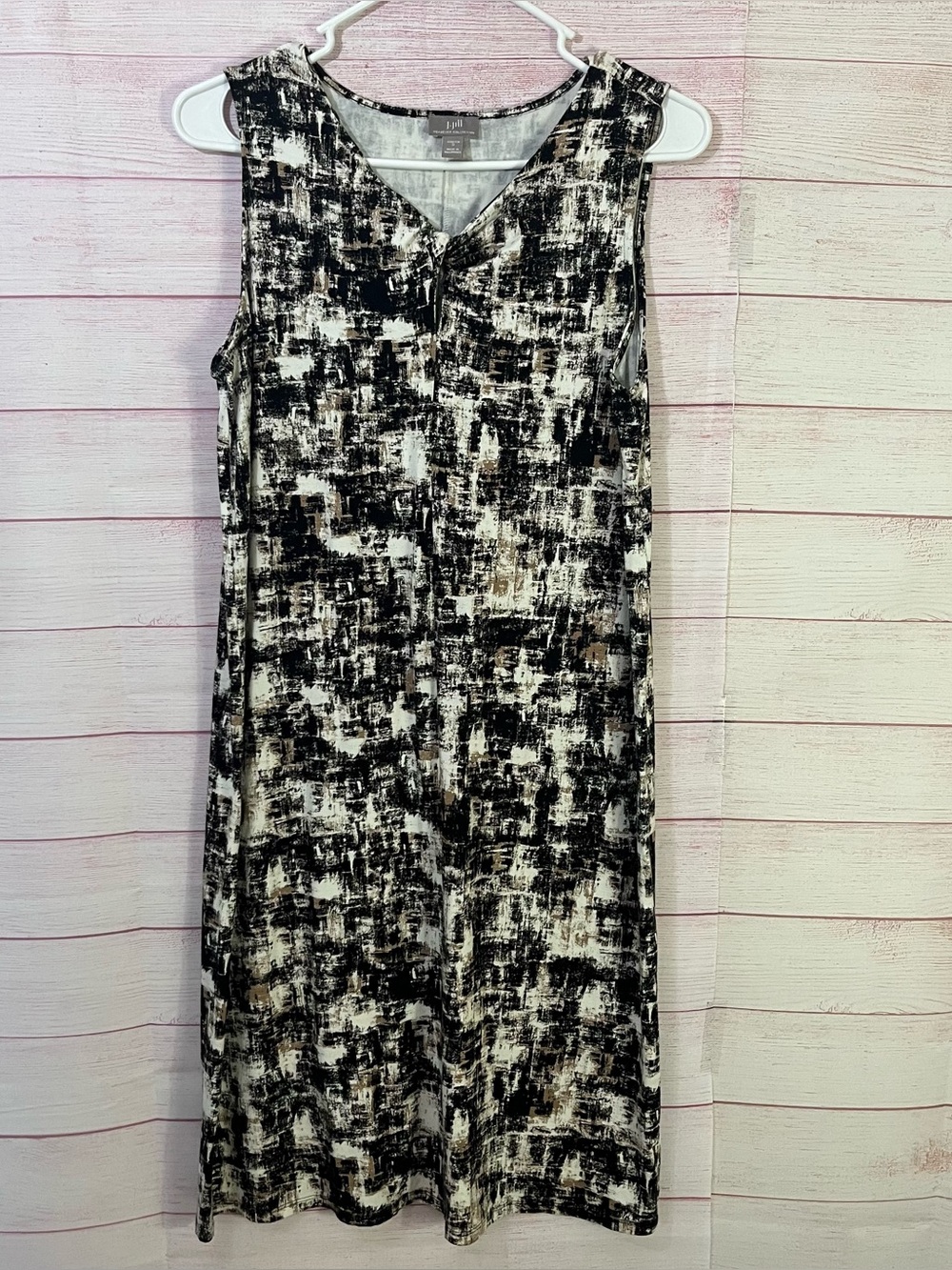 J.Jill Wearever Stretch Black Tan  Abstract Pattern Tank Dress Size‎ Small